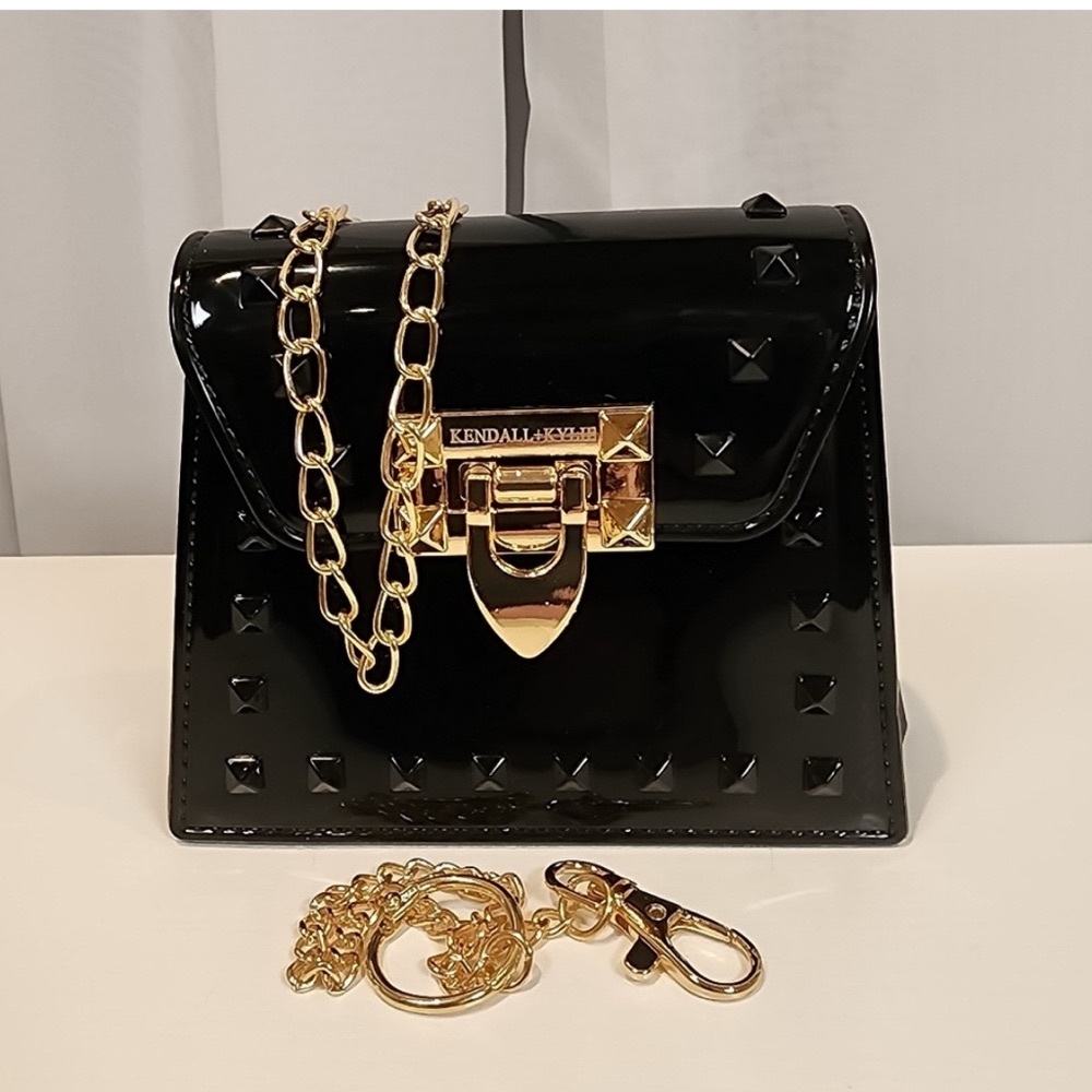 NWT Kendall & Kylie Black and Gold Mini Bag Embossed and Studded